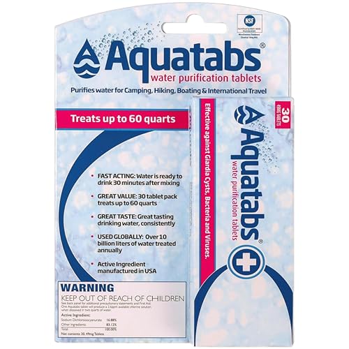Aquatabs 49mg Water Purification Tablets, 30 Pack