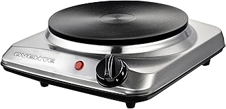 OVENTE Electric Countertop Single Burner, 1000W Cooktop with 7.25 Inch Cast Iron Hot Plate, 5 Level Temperature Control, Compact Cooking Stove and Easy to Clean Stainless Steel Base, Silver BGS101S