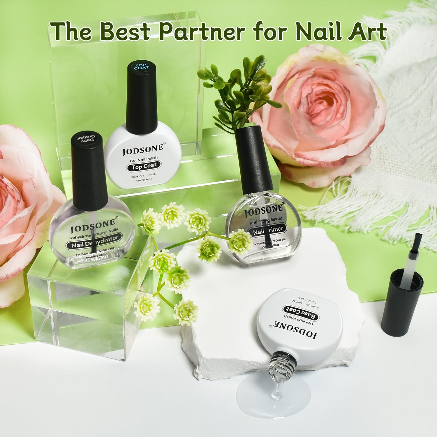 JODSONE 4 Bottiglie 10ML Primer per unghie Base Coat Top Coat Lucido ad asciugatura rapida durevole DIY Nail Art Design Regalo di lunga durata per le ragazze