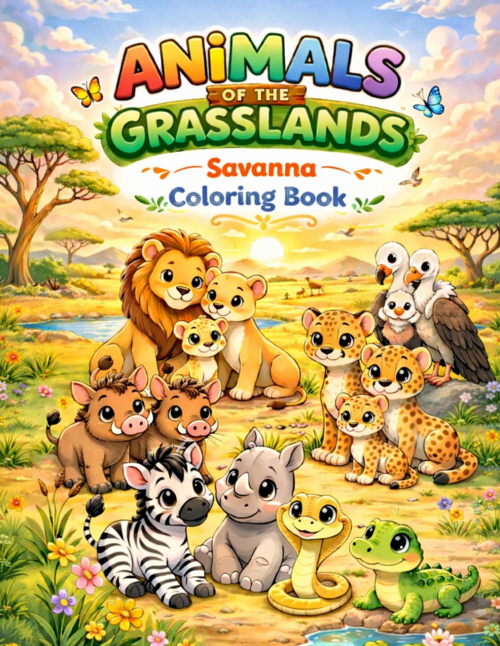 Animals of the Grasslands – Savanna Coloring Book: Cute and Easy Wildlife Coloring Pages | English & German | (Little Explorers Coloring Books)
