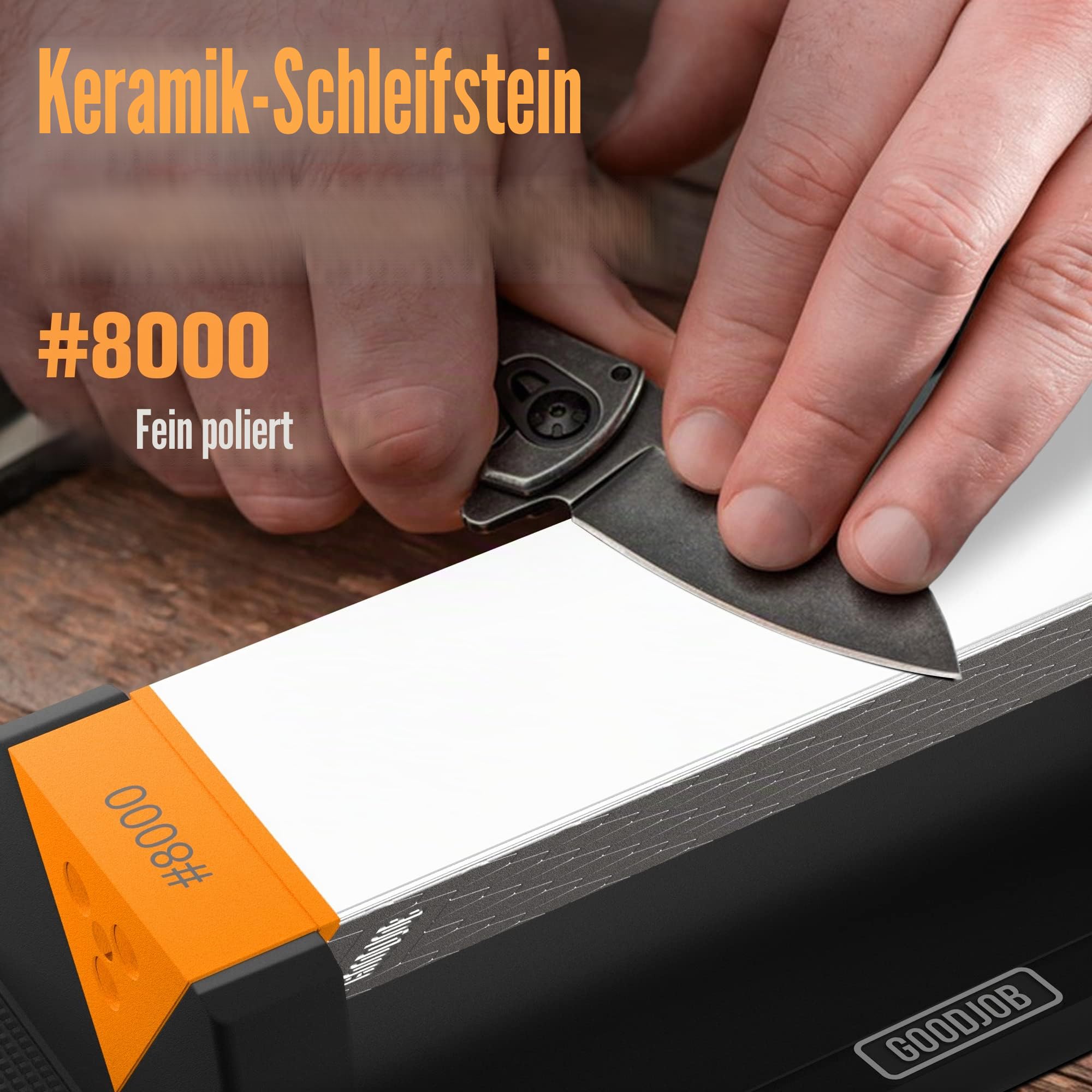 Goodjob Diamant Schleifstein 3 Seiten Körnung 400/1000/8000 Premium Industrie Diamant & Keramik Schleifstein Messerschärfer Geeignet für Stahl jeder Härte mit Winkelführung und Rutschfester Basis