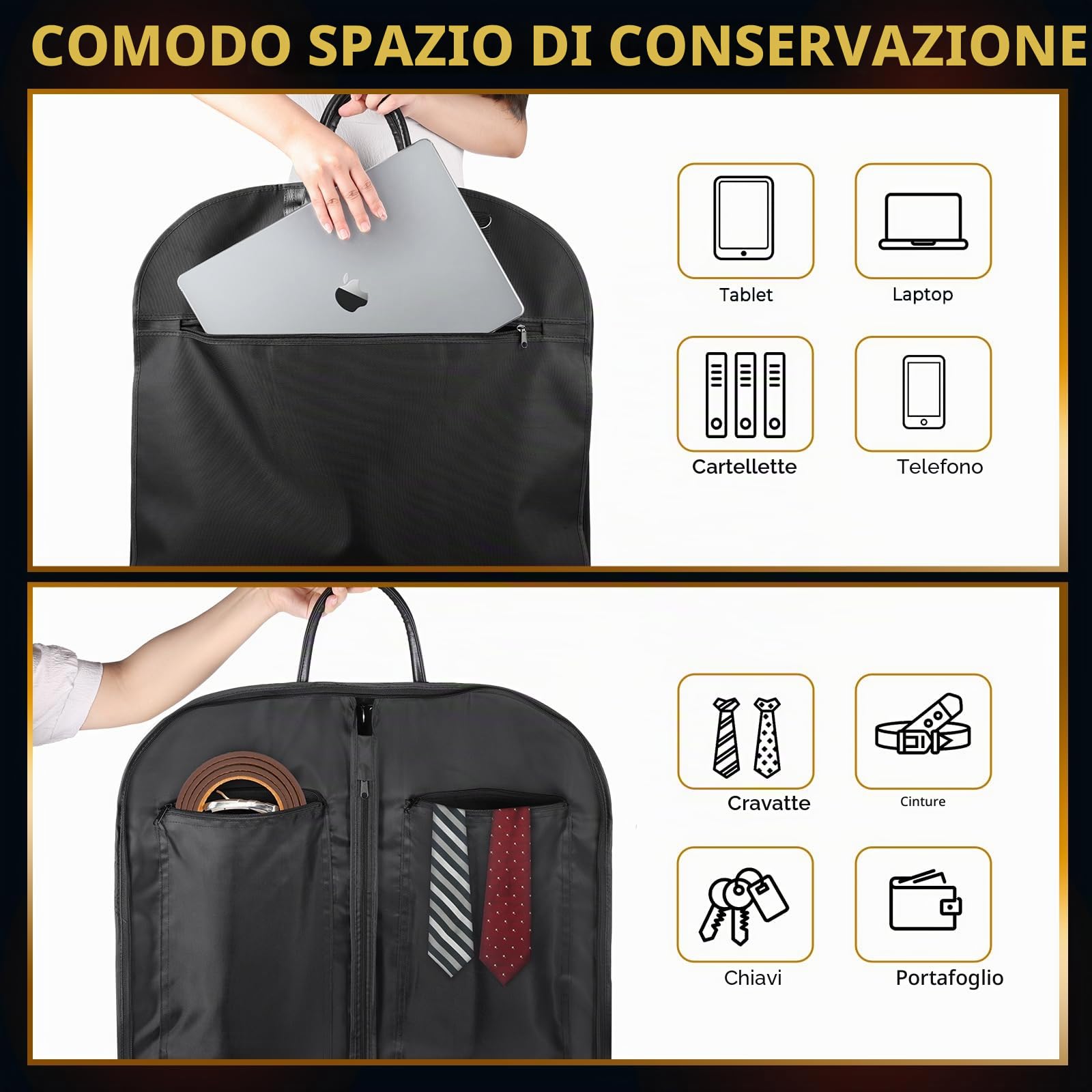 ecooe Porta Abiti da Viaggio 110 x 60cm, Custodia Abiti con Scomparto per Tracolla, Anti-rughe per Borsa per Abiti, Ispessimento per Custodia per Vestiti, per Viaggi d'affari Viaggi Matrimoni Feste