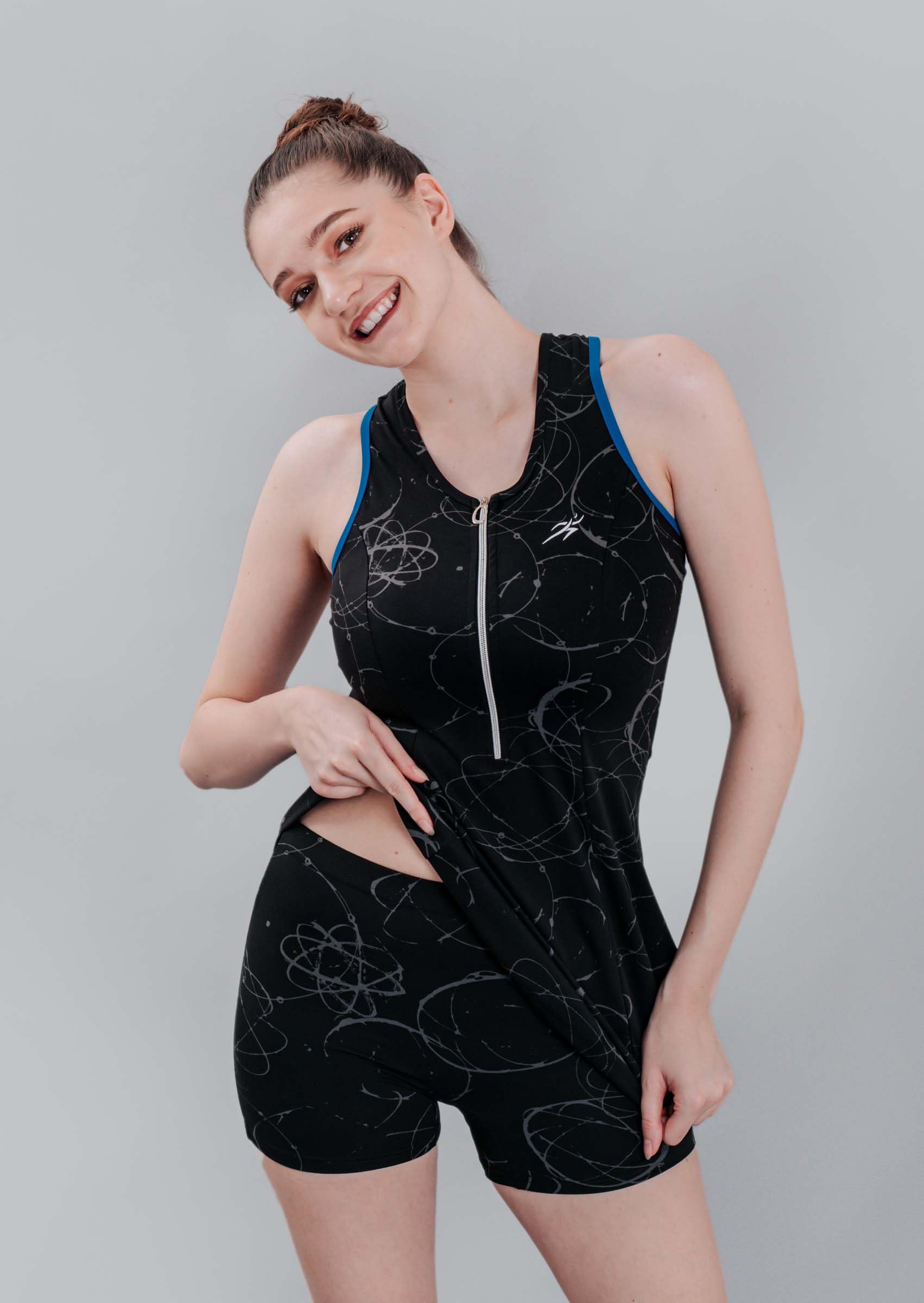 Keepfit Women's Printed Racerback Padded Swimsuit Frock Style with Front Zipper top and Boyshorts |Swimming Suit for Women 3