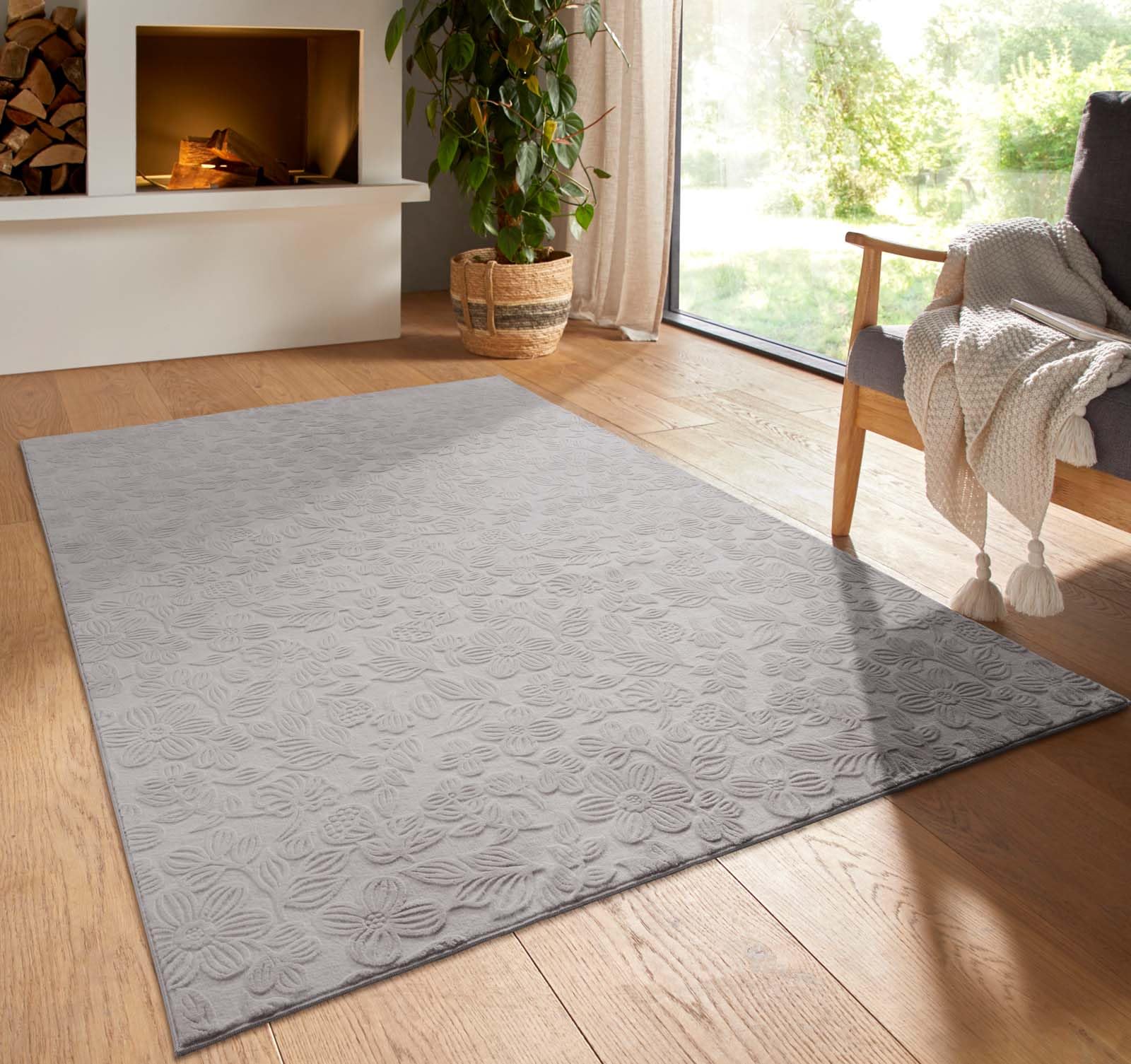 Taracarpet Kurzflor Boho Vintage Teppich waschbar, pflegeleicht geeignet für Wohnzimmer, Schlafzimmer und Kinderzimmer Kinderteppich auch als Badematte Badzimmerteppich Grau Floral 200x290 cm