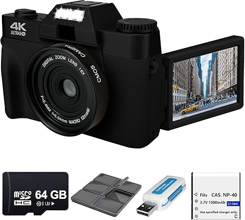 Acuvar Cámara digital 4K de 48 MP para fotografía, cámara de vlogging para YouTube con pantalla abatible de 3 pulgadas de 180 WiFi, zoom de 16x,