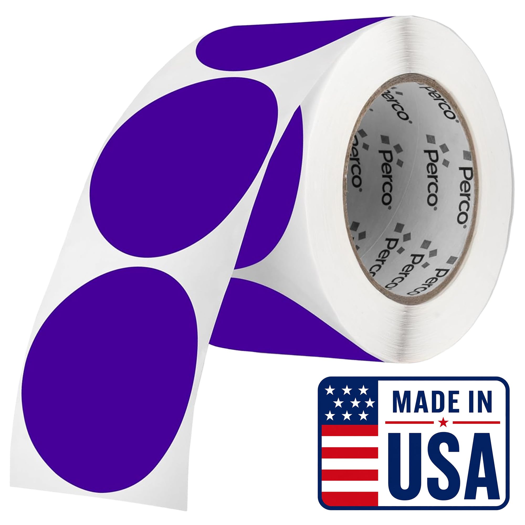 Perco Purple Round Circle Dot Sticker 3-Inch Labels with Perforation for Easy Tear-Off, 500 Stickers per Roll - Creative Branding, Category Labels &amp; Themed Packaging - Made in USA