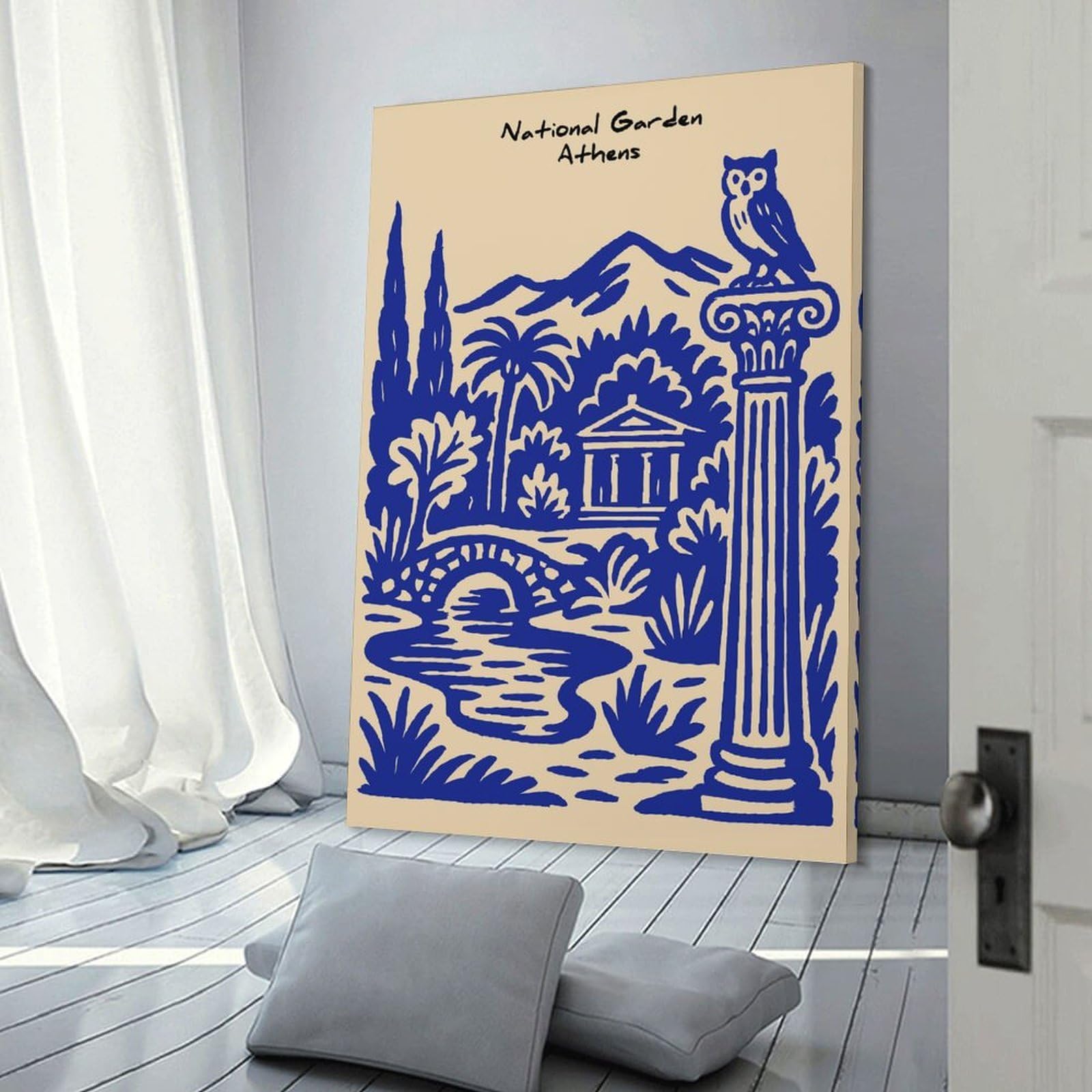 Junmoney Canvas Art Print National Garden Athens Illustration, 08x12inch(20x30cm), for Gallery Wall Layouts in Home Or Office, A Versatile Canvas Print for Layering