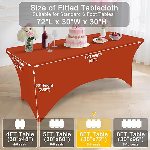 Miniatura 144 de Smiry Paquete de 2 manteles de elastano de 6 pies, elásticos ajustables, lavables y sin arrugas, rectangulares para mesa de patio, para exteriores,