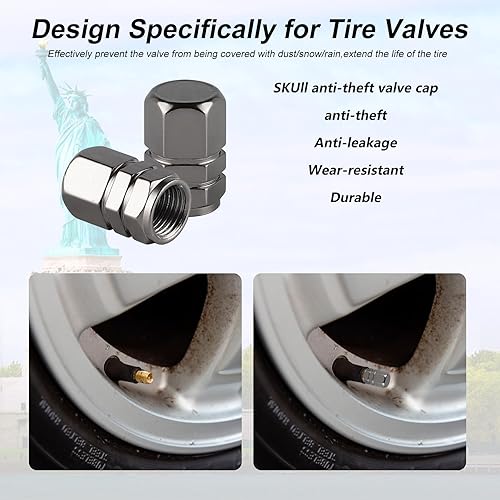 Miniatura 10 de Alpmosn Tapas de válvula de vástago de neumático de aluminio, cubiertas de válvula de rueda de automóvil, accesorios universales para SUV,