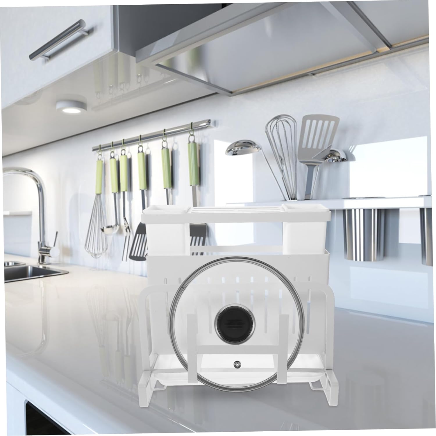 Ciieeo Multi-functional Kitchen Utensil Holder Clear Storage Cutter Stand for Knives Cutting Boards and Pot Lids Space-saving Organizer for Clean Kitchen Environment