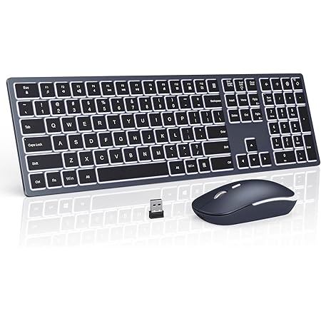 Wireless Keyboard and Mouse Combo Backlit - Compact Quiet Keyboard with RGB Mouse, Rechargeable, Slim, Sleep Mode, Portable Cordless Keyboard Mouse Set for Mac, Windows, Laptop (Space Gray