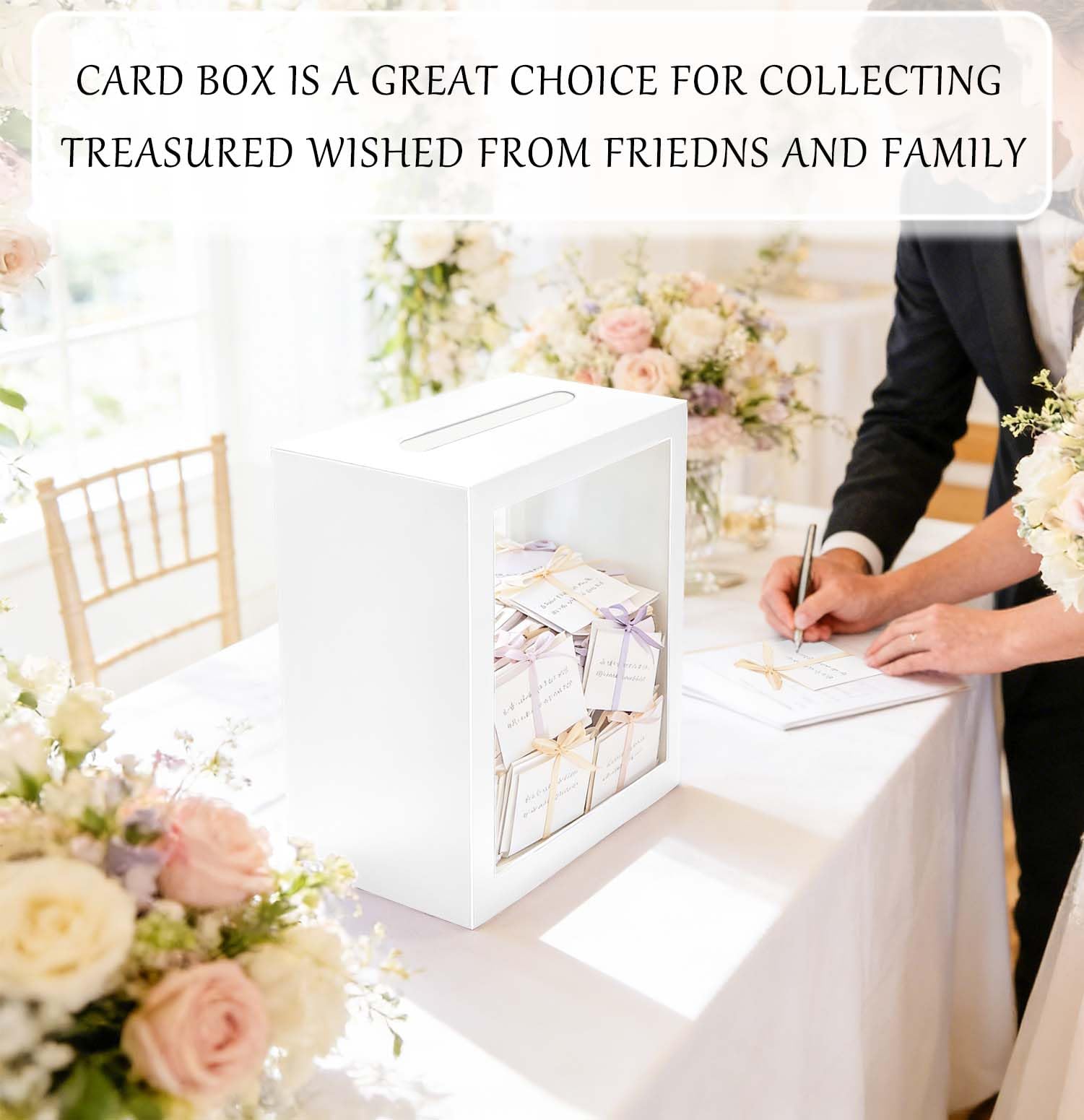 SietDESEO White Card Box for Party with Clear Window Large Gift Card Box Holder for Wedding Reception Birthday Graduation Baby Shower Raffle Ticket Box