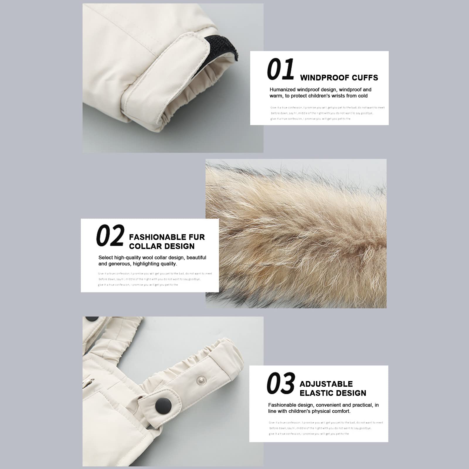 Enfant Combinaison de Ski avec Veste de Duvet, Pantalons de Ski et Doudoune à Capuche pour Enfants 2 Pièces Bébé Fille Garçon Veste Blouson Manches Longues Hiver Ensemble de Ski 1-5 Ans