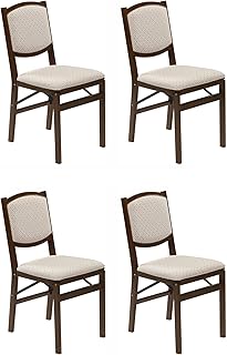 MECO Stakmore Contemporary Premium Solid Wood Dining Compact Folding Chair Set with Fabric Padded Upholstered Seat, Fruitwood, Set of 4