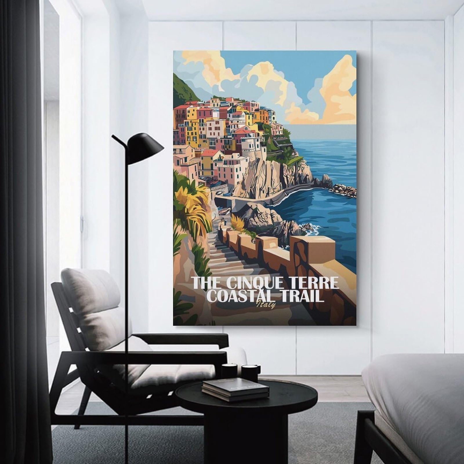 Junmoney Cinque Terre Coastal Trail Italy Artwork Wall Art Print 20x30inch(50x75cm), for Hallway, Entryway Or Landing, Wall Decor to Refresh Empty Corners, for Cosy Room Updates
