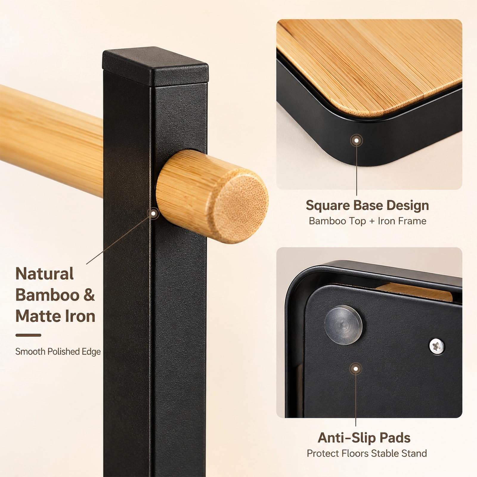 Portarotolo da Terra | Portarotolo Nero Con Ripiano Superiore, Organizer Per Bagno in Stile Bambù