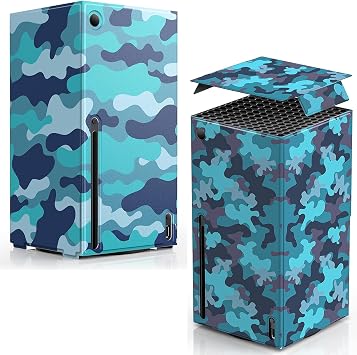 Magnetic Blue Camo Smart Wraps for Xbox Series X Console & Magnetic Blue Camo Smart Wraps for Xbox Series X Console with Top Cover, Premium PU Leather and Soft Inner Lining