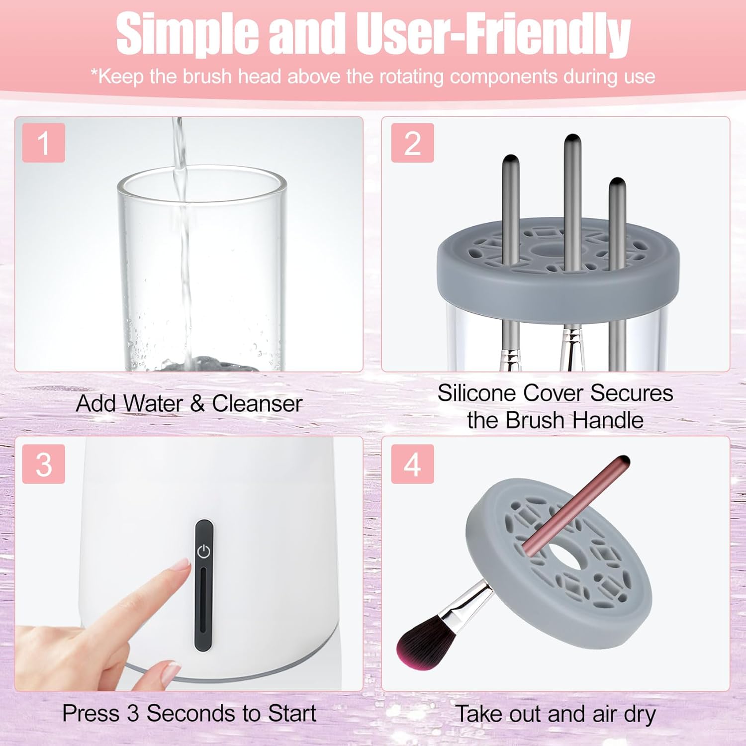 Electric Makeup Brush Cleaner, Automatic Cleaning Tool, IP65 Waterproof Auto Makeup Brush Cleaner, Suitable for Cleaning Makeup Sponges and Brushes