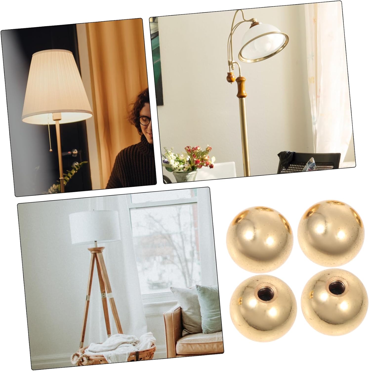 DOITOOL 4 Pcs Shade Bracket Accessories Metal Bracket Metal Decor Chandelier Shades Vintage Lamp Finials Wall Lamp Shades Ceiling Light Finial Lampshade Horn Holder Ball Lamp Shade Harp