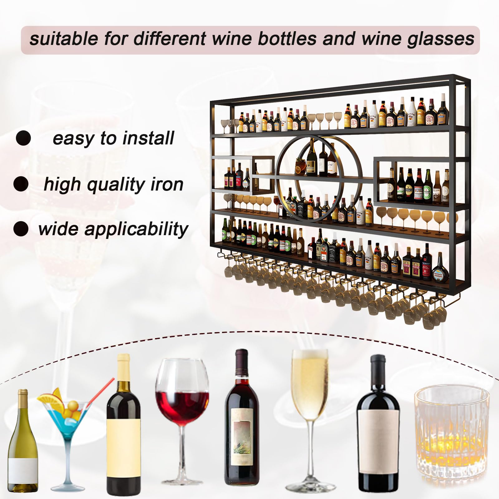 Modern Wall Mounted Wine Rack, Bar Unit Floating Shelves With LED Light  Iron Display Stand Wine Holder Inverted Wine Glass Rack For Home,  Restaurant,