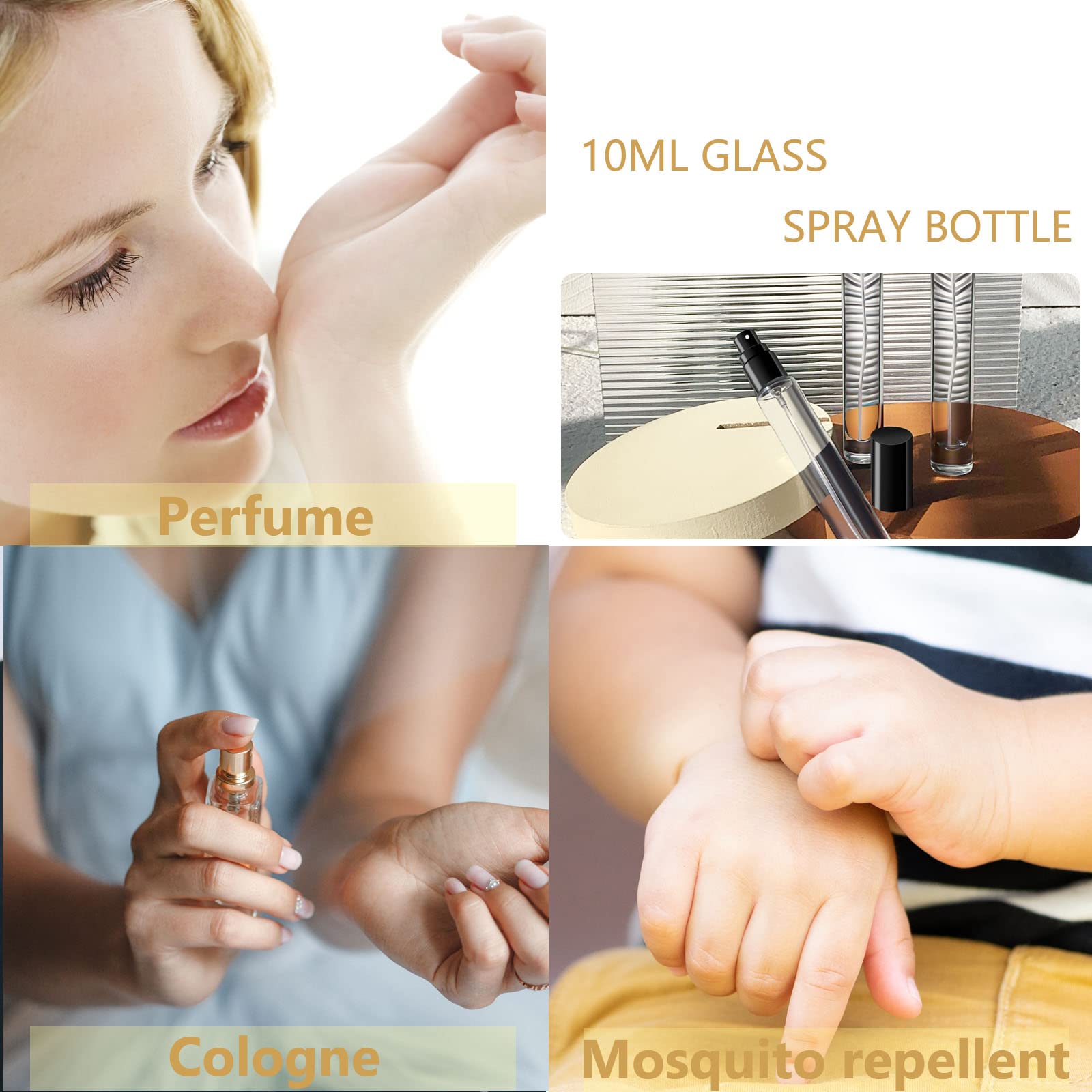 10 ml Mini-Parfümzerstäuber, Zylinderform, nachfüllbar, feiner Nebel, tragbare Glassprühflasche, Duftflasche für Kölner, Probe (8 Stück, Gold)
