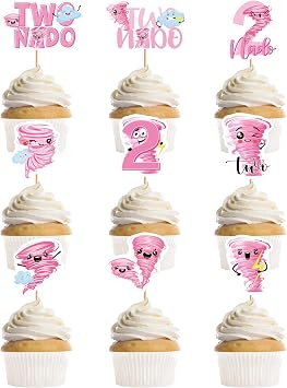 36 Pcs Tornado 2nd Birthday Party Decorations for Girls, Cute Pink Tornado
