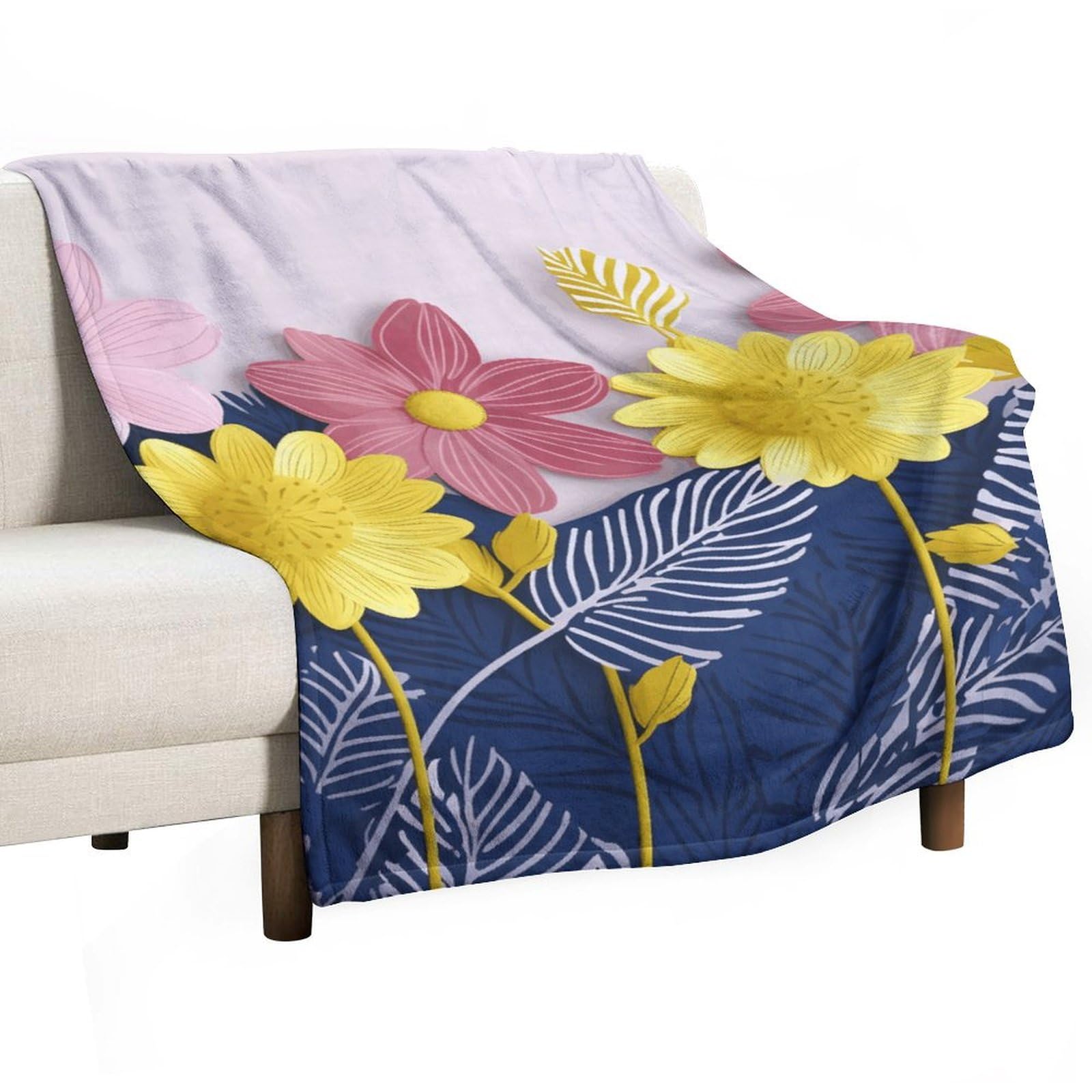 Couverture en flanelle douce plaid fleuri léger pour lit et voyage