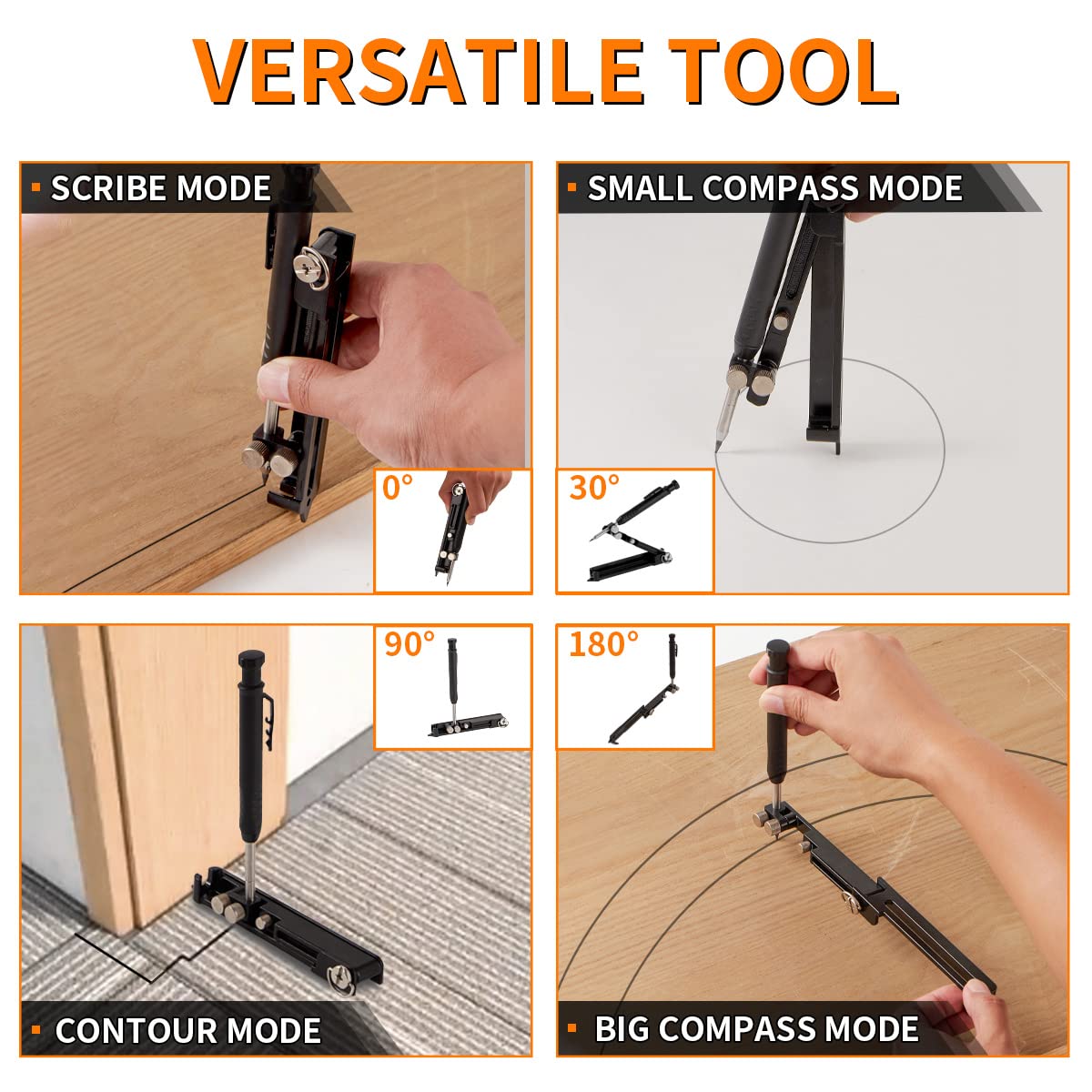 Multi-Function Scribing Tool, Construction Aluminum Alloy Scribe Tool with Deep Hole Pencil for DIY Woodworking, Compass Contour Gauge, Floor Corner Line Maker — Amazon image 4