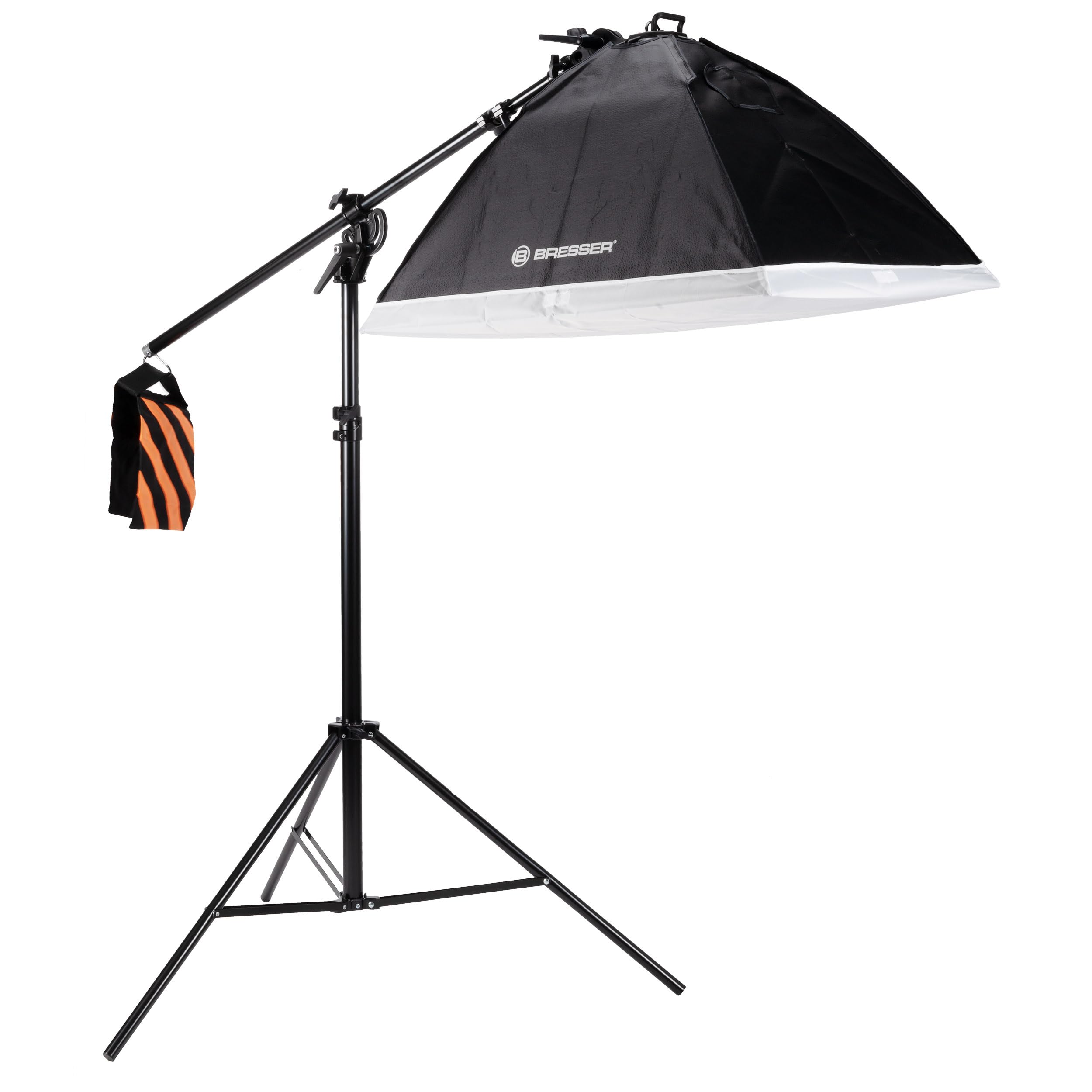 Bresser Kit Luce Diurna LED per Studio Fotografico con 3 Softbox 60x80 cm, 15 Lampade LED, Treppiedi, Braccio Boom, Borsa, 5500K, CRI >85