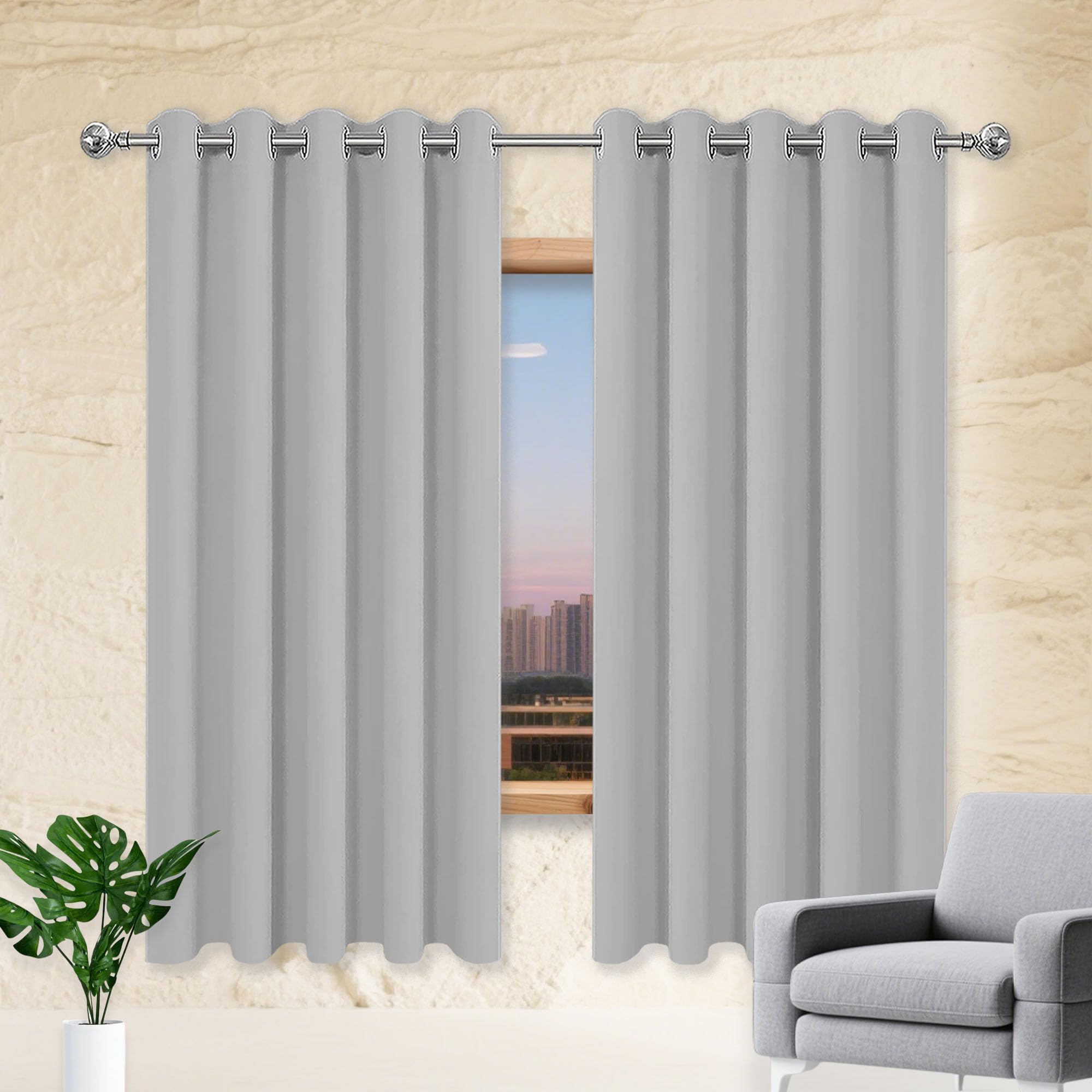 Rideau Occultant Gris Clair 150x240 JIAFANG Rideaux Oeillets Anti-UV Isolant Thermique Fenêtre