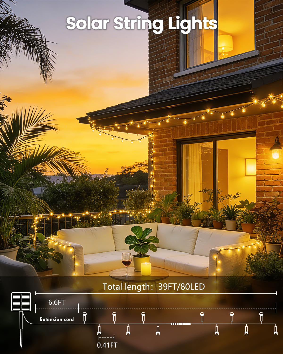 OZS 4 Pack 320LED Solar Lichterkette Außen, Wasserdicht 8 Modi Solar Baum Licht, Grüner Draht Weihnachtsbeleuchtung Außen für Garten, Party, Hochzeit, Weihnachtsdekorationen (Warmweiß)