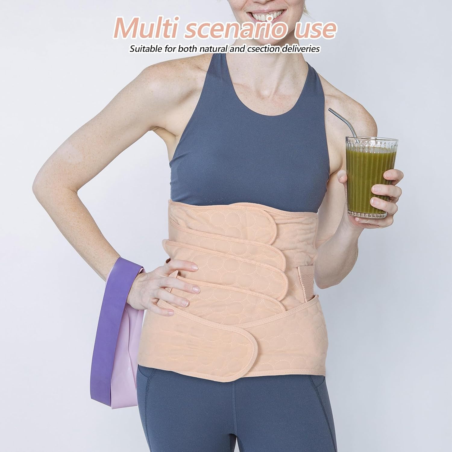 Postpartum Belly Band after Birth with Adjustable Size and Universal Fit, Beige Polyester Waist Cincher for Postpartum Women, Breathable Maternity Belly Support for Tummy