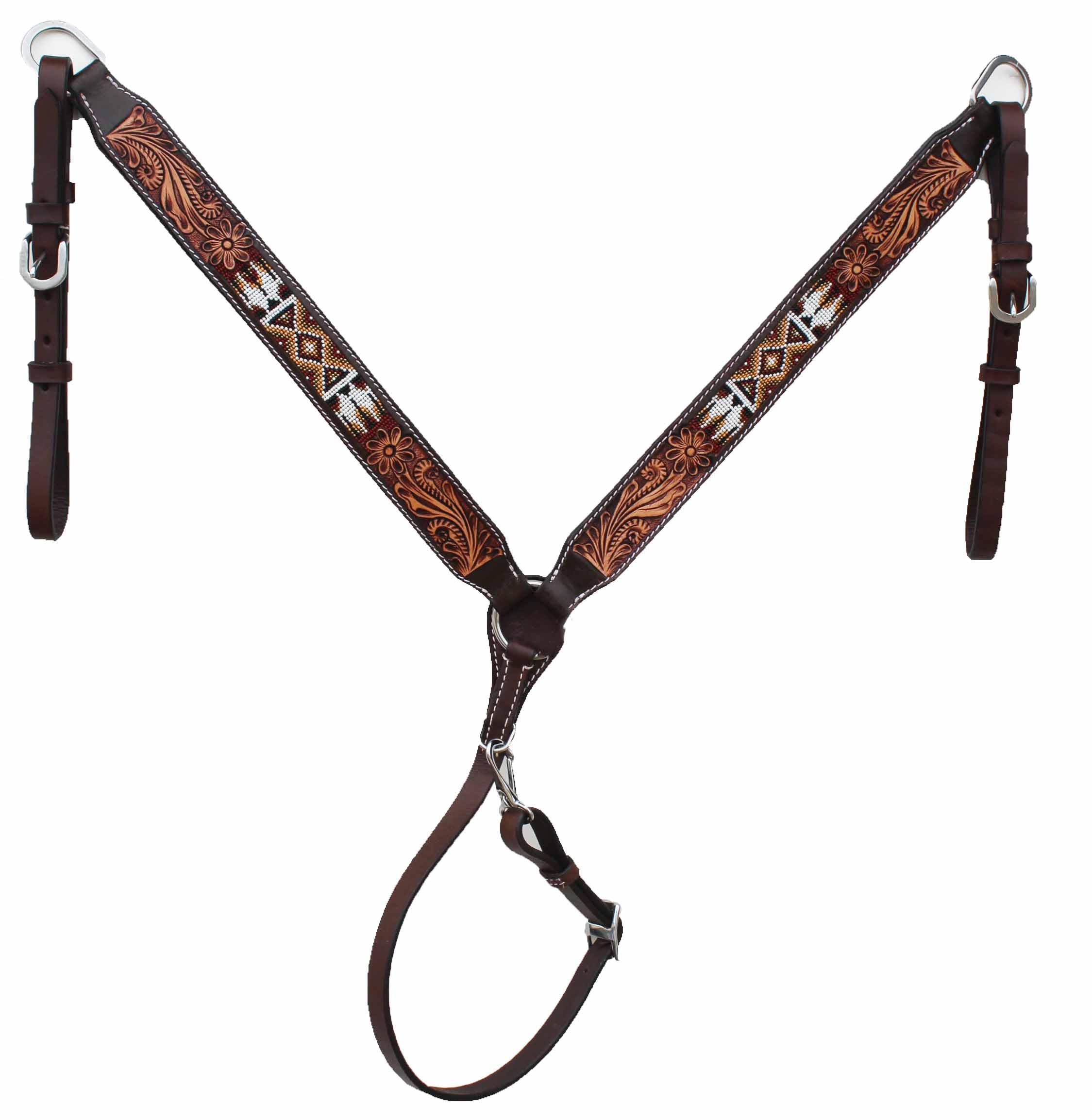 CHALLENGER Horse Show Bridle Western Leather Western Antique Floral Tooled Leather Beaded Bridle Breast Collar Tack 79RS05B