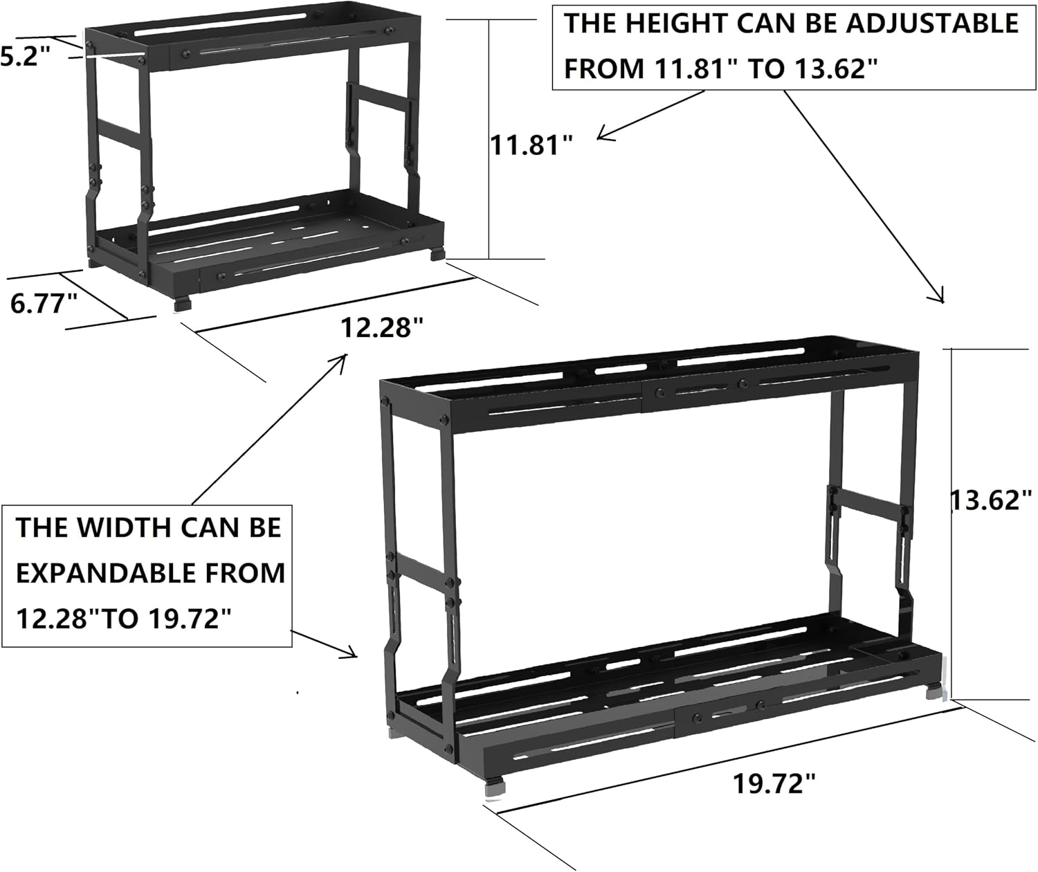 Adjustable Sturdy Metal Shelving Unit，2-Tier Organizer Countertop,Suitable for Kitchen Countertop, Bathroom, Makeup Table, Store Large Skincare etc