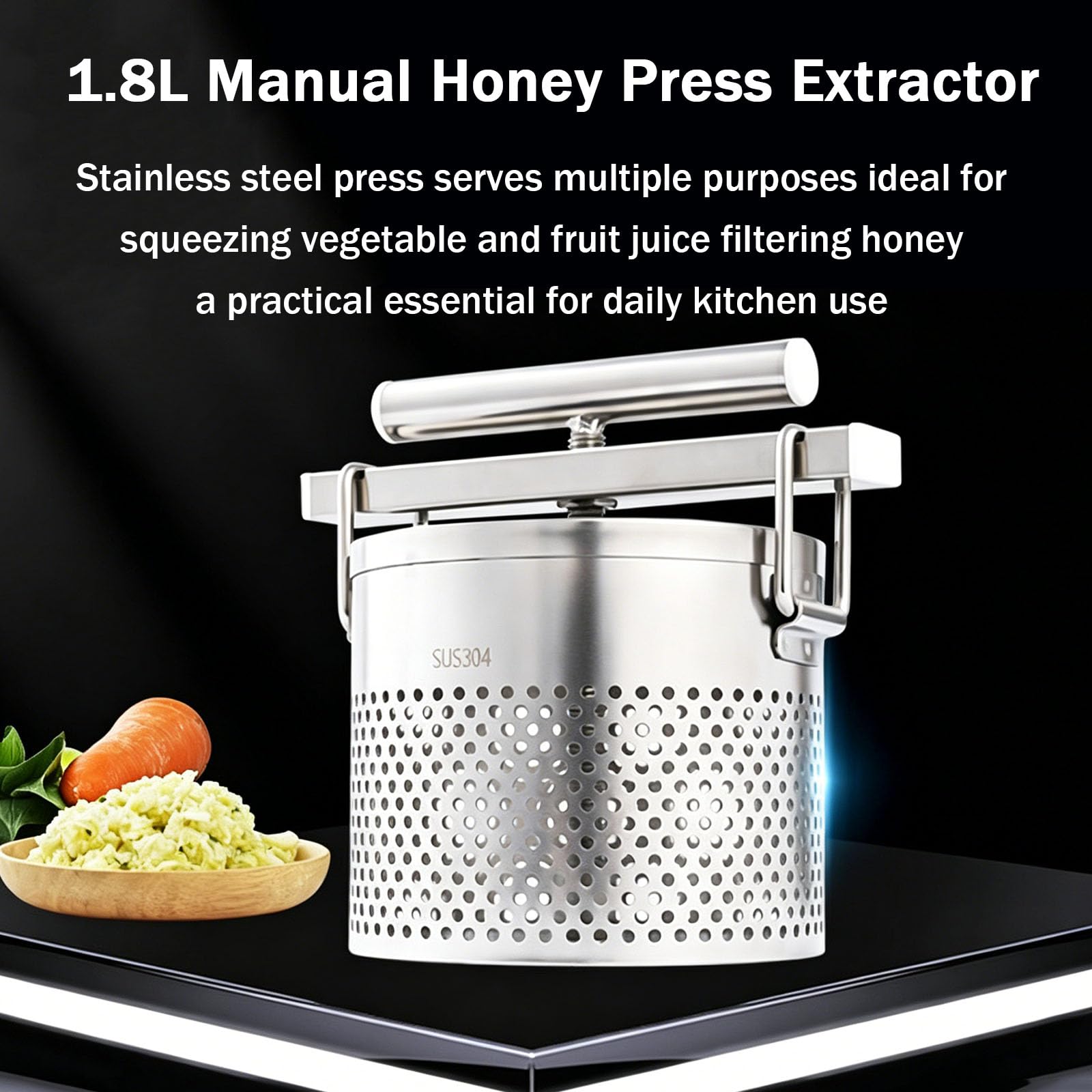 Estrattore Manuale per Miele E Frutta da 1,8 Litri, con Sacchetto Filtro, Ideale per Verdure, Yogurt, Separazione di Grassi, Cera D'api E Vino di Frutta.