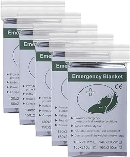 HONGXIN-SHOP Emergency Blanket 5 Pieces Foil Thermal Blankets Survival Rescue Emergency Blanket First Aid Blanket Silver 63X83inch/160X120cm
