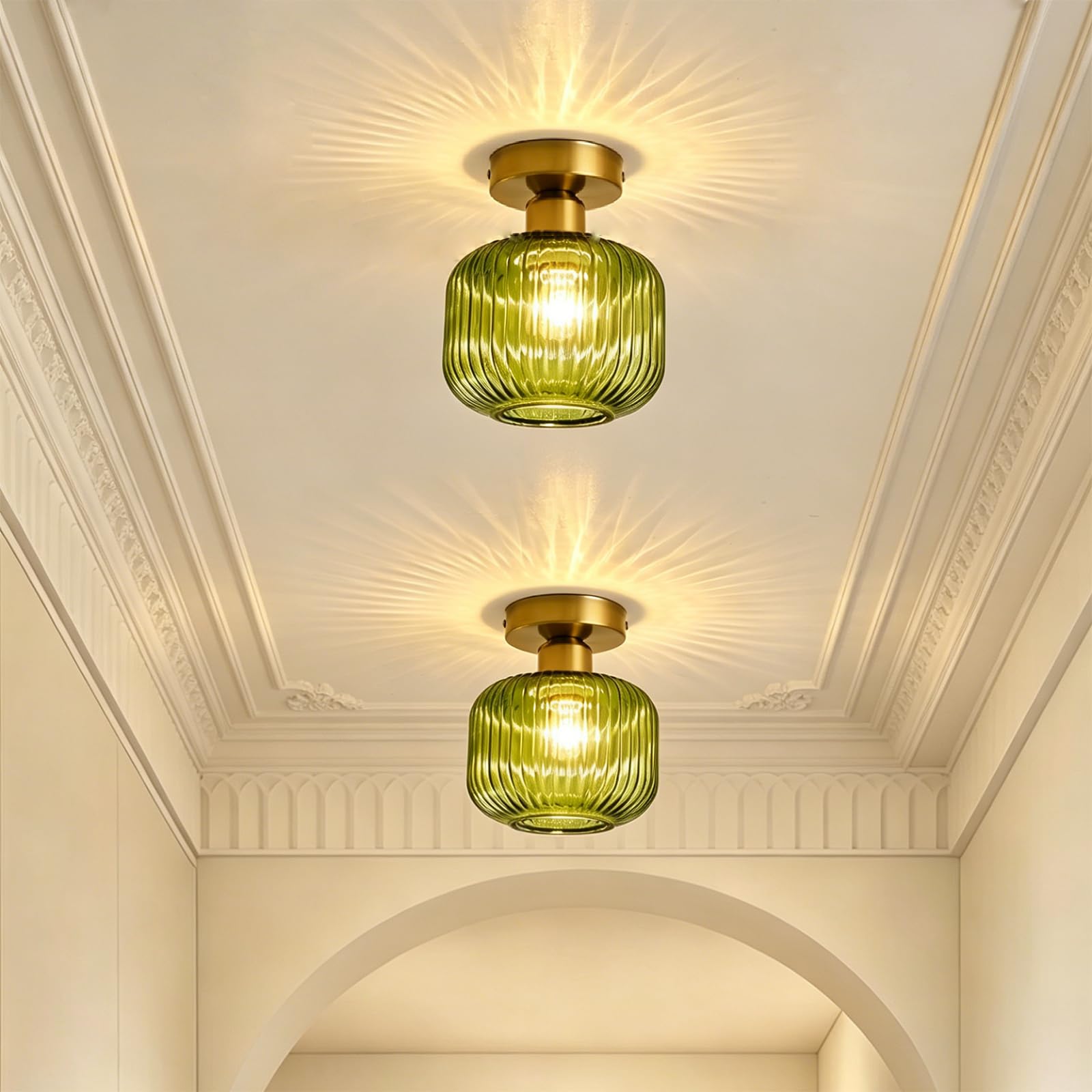 ALYRTESPL Pack of 2 Ceiling Light Green Shade Lighting Fixture (Round C)