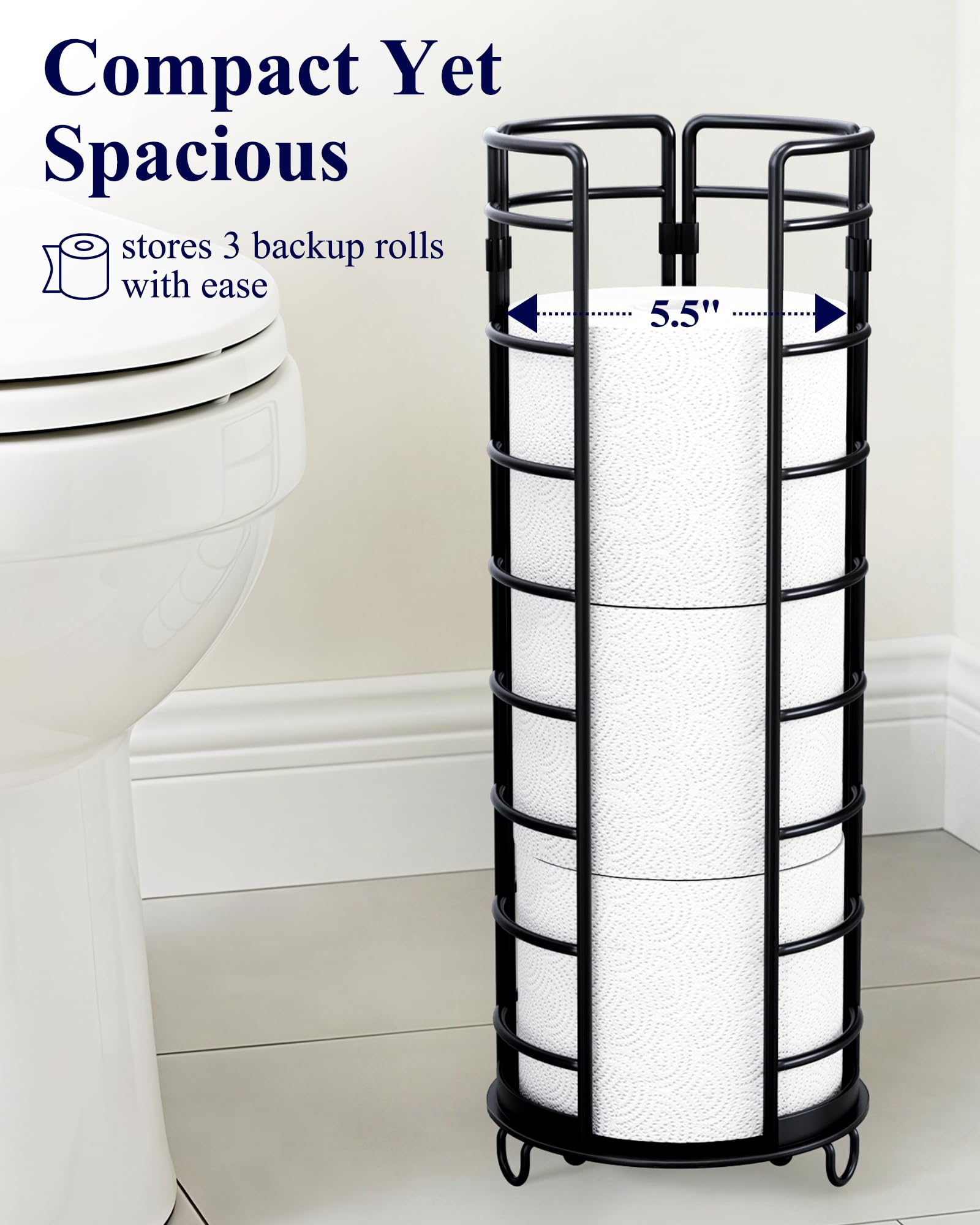 Kitsure Toilet Paper Holder Stand, Space-Saving Organizers, Black, 16.0" H — Amazon image 4