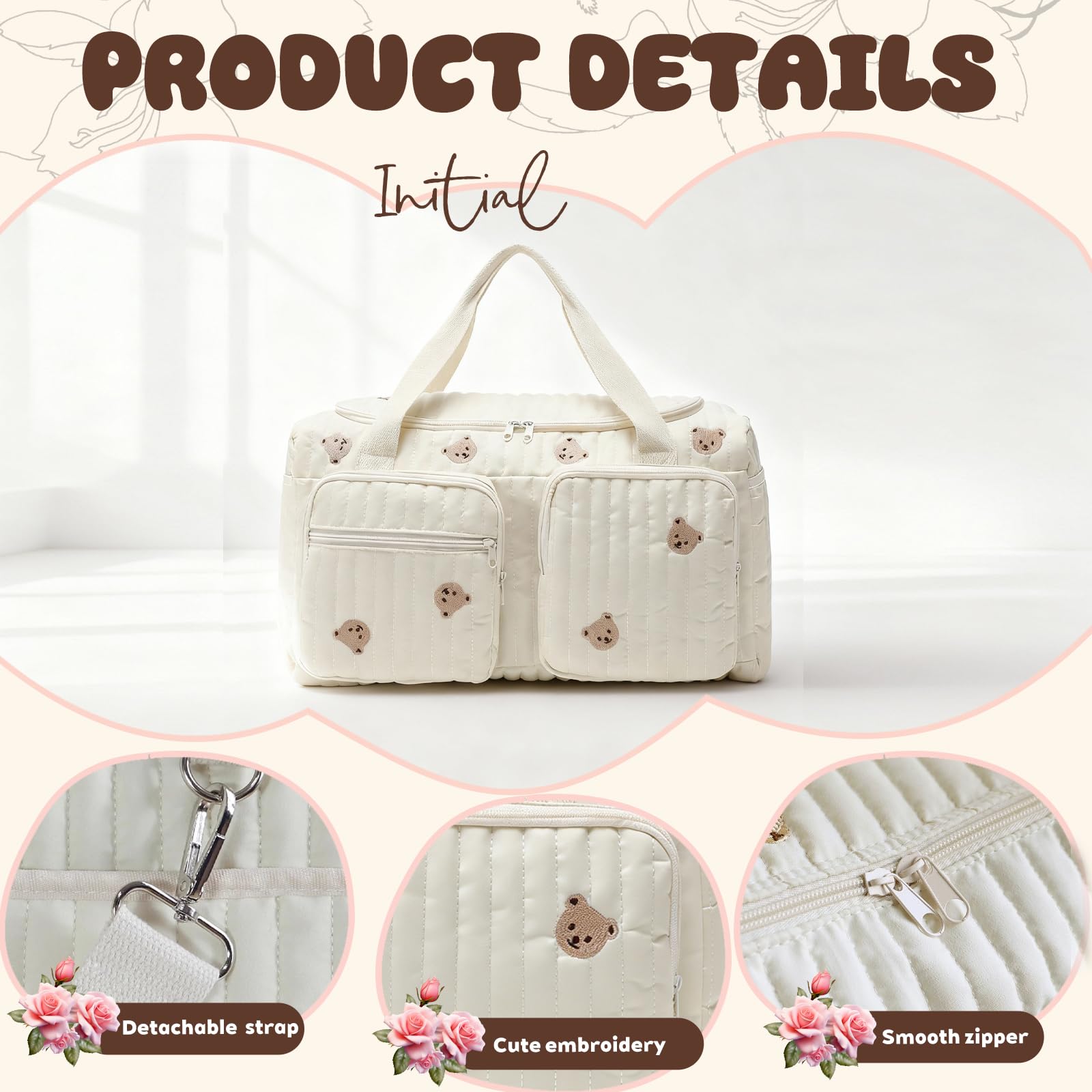 YOUYIKE Bolsa de Pañales de Viaje, Bolso para el Hospital, Bolsos de Fin de Semana para Mujer, Portátil y Ligero para Viajes, Camping, Hogar, Compras, Hospital - 4