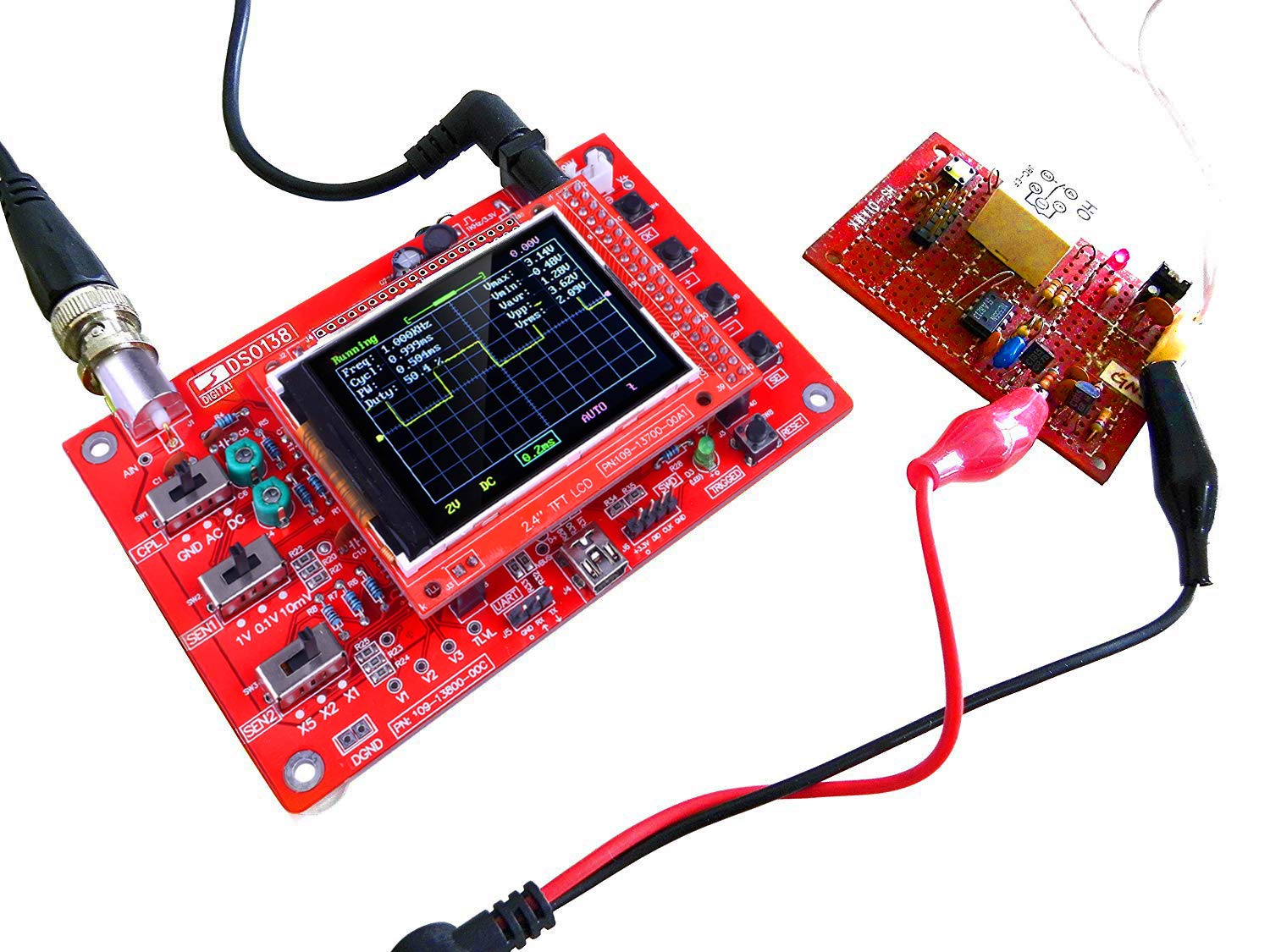kuman DSO 138 DIY Oscilloscope Kit Opening Source 2.4" TFT 1MSPS Digital Oscilloscope Kit with DIY Parts & Probe, Handheld Pocket Sized 13803K, SMD pre-soldered