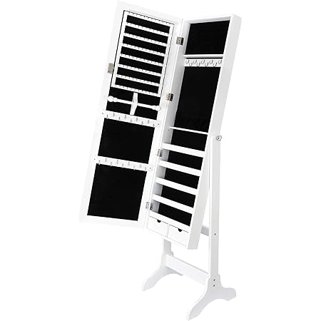 SUPER DEAL 2in1 Free Standing Jewelry Cabinet Lockable Full-Length Mirrored Jewelry Armoire with 5 Shelves Large Storage Capacity Organizer, 4 Angles Adjustable (White)