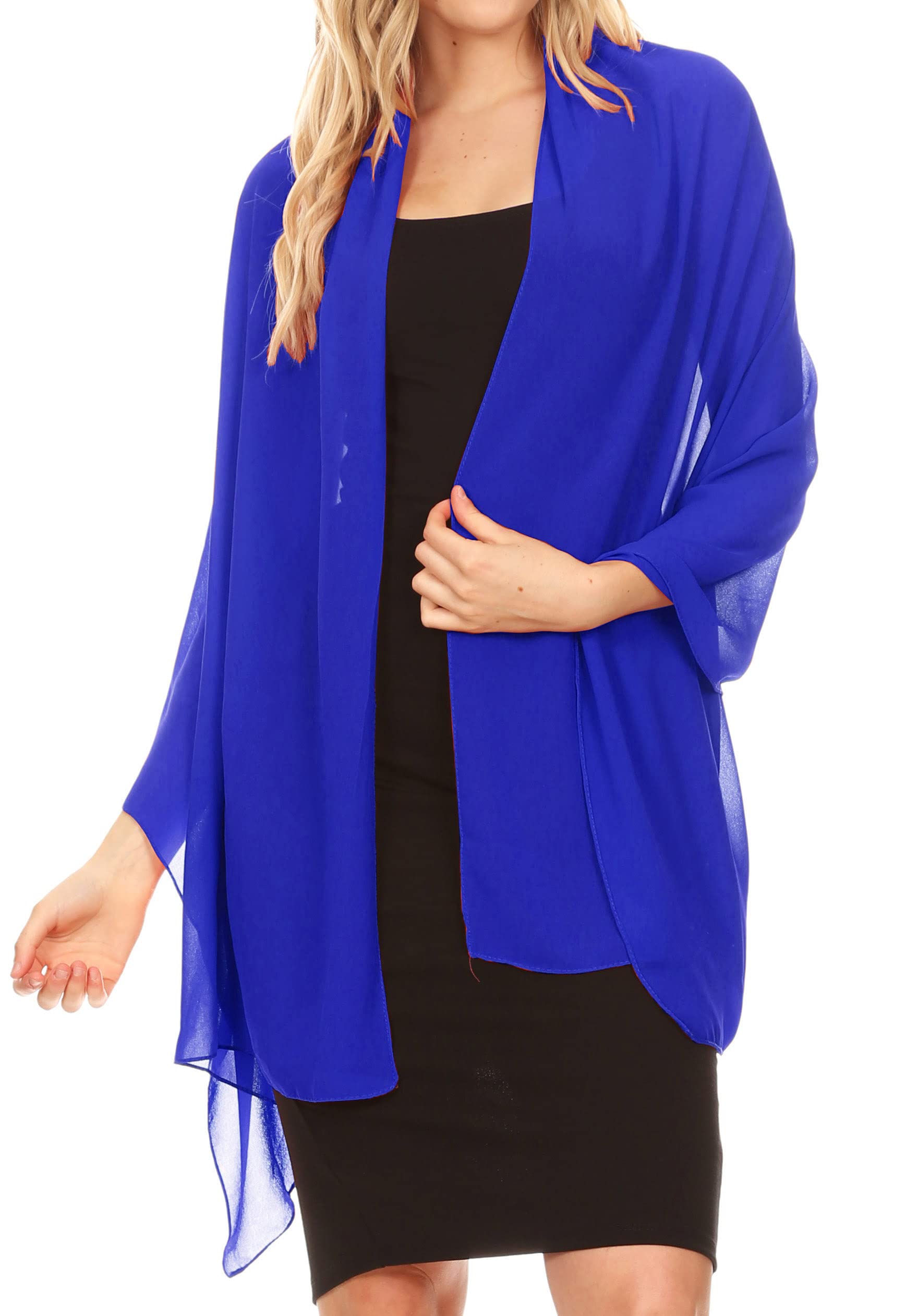 Sakkas Women's Royal Blue 18225 - Jona Soft Sheer Chiffon Bridal Wedding Evening Scarf Shawl Wrap Stole - 7029