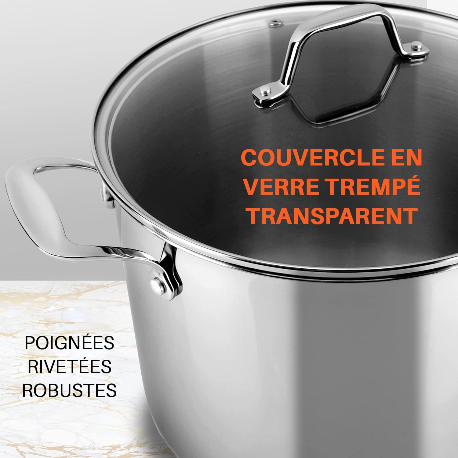 NutriChef Marmite- Faitout Inox de 18 Litres - 18-8 Qualité Alimentaire Résistant Tous Feux- Faitout-Grande Marmite avec Couvercle Transparent, Compatible Lave-Vaisselle