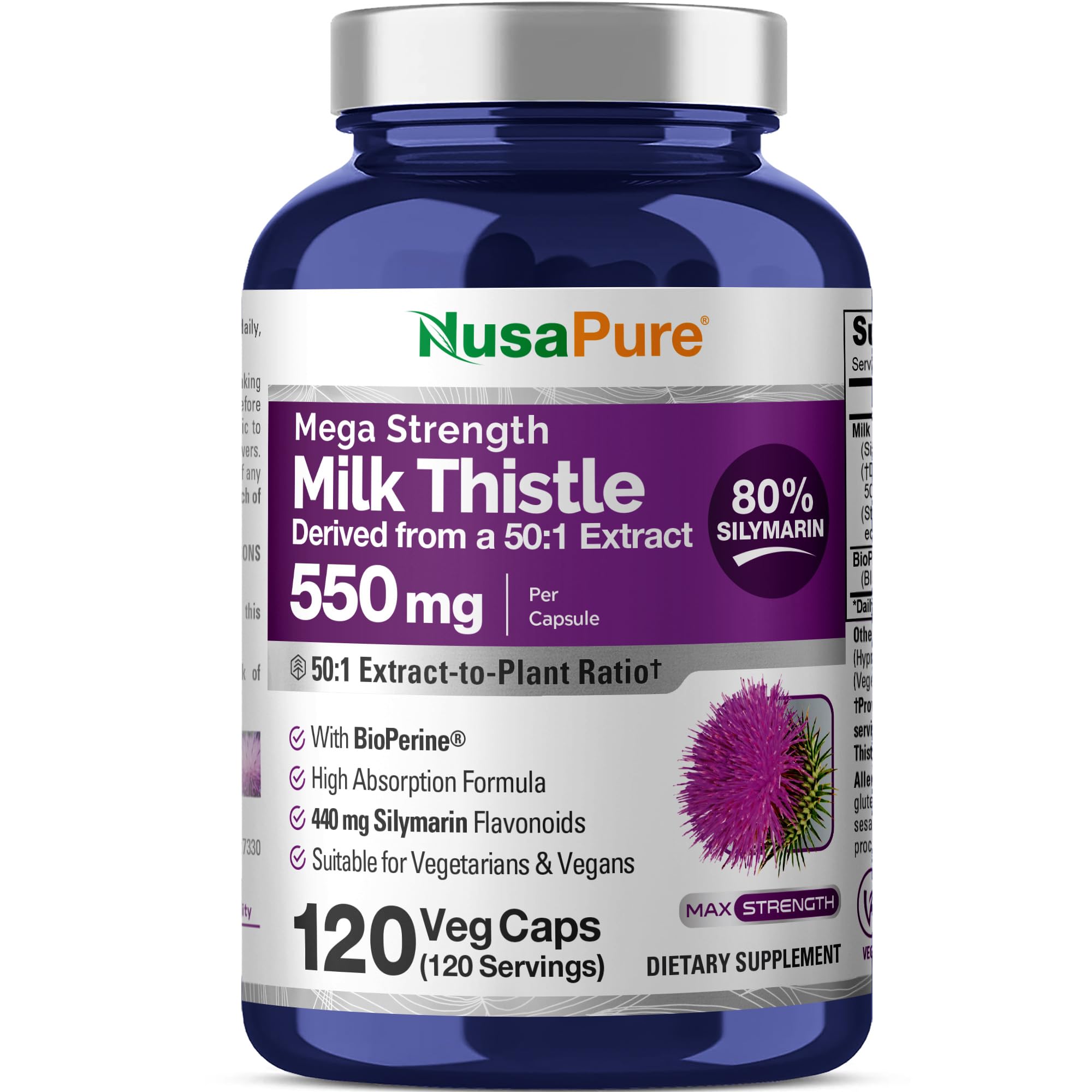 Milk Thistle Seed, 550mg, Non-GMO, Vegan, 120 Veg Capsules - 120 Servings
