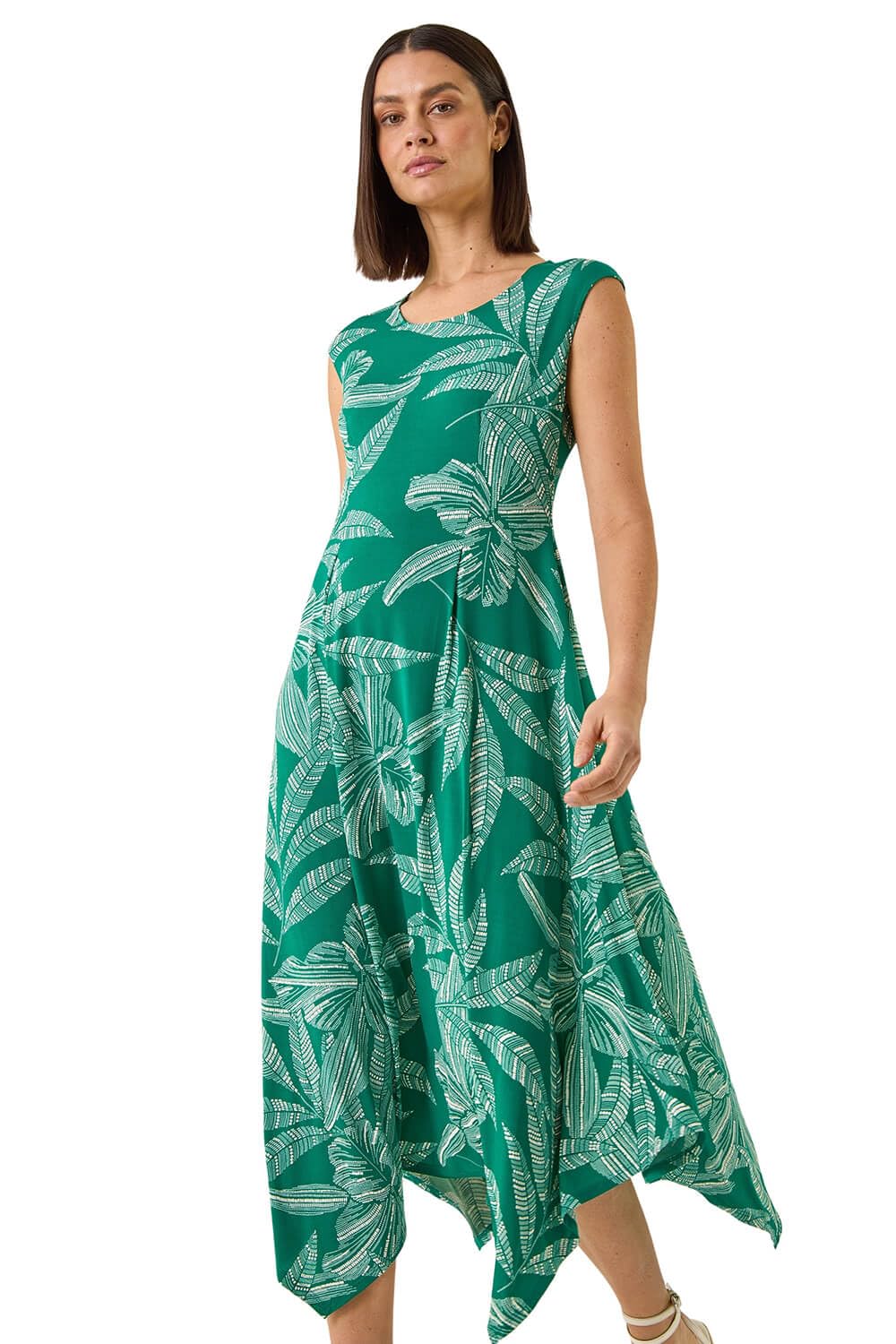 Roman Women's Leaf Puff Print Stretch Maxi Dress in Green | Size: 20
