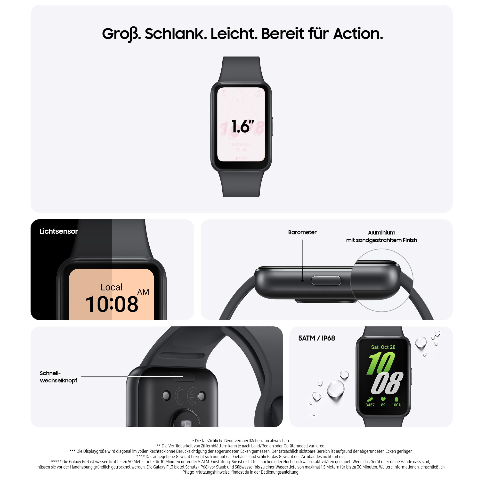 Samsung Galaxy Fit3 Smartwatch, Fitness-Uhr als Fitness Tracker und Aktivitätstracker, Gray, Inkl. 36 Monate Herstellergarantie [Exklusiv bei Amazon]