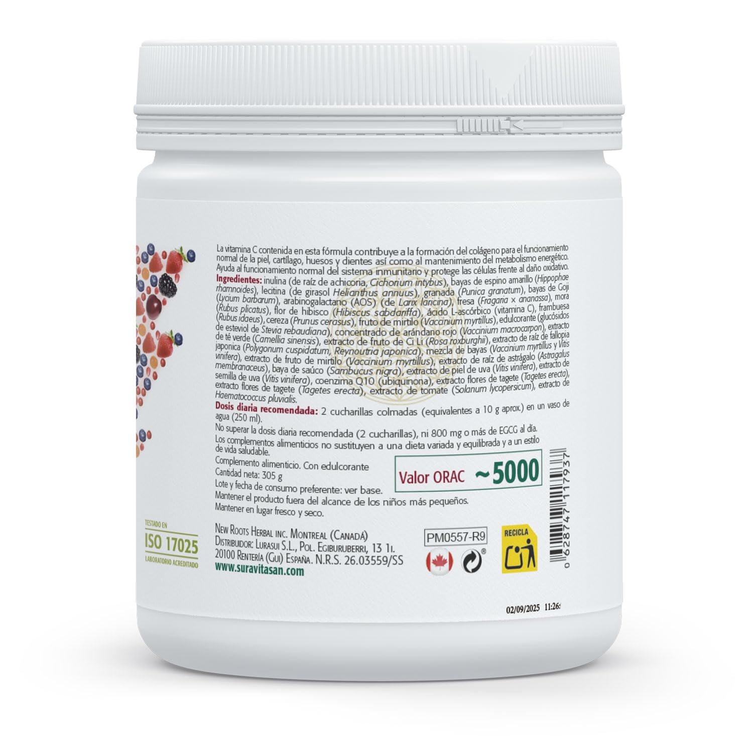 SURA VITASAN Juicy Vit Oxiprotect Superalimentos en Polvo 305 g | Frutos Orgánicos Liofilizados con Prebióticos y Nutracéuticos, para Soporte Inmunitario y Protección Antioxidante