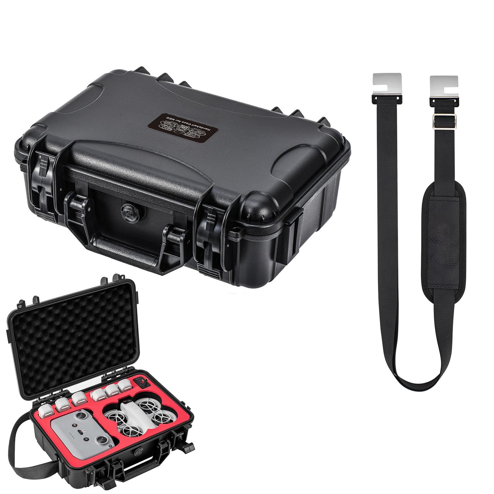 Neo Case, Custodia rigida impermeabile per il trasporto per DJI Neo Fly More Combo Valigia portatile Cross Body Box Drone e accessori Organizer da viaggio Shell, Nero , custodia per il