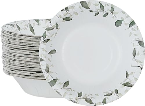 Ottin Green Leaf - Cuenco de papel de 16 onzas, 120 unidades a granel con estampado de selva y safari de selva, cuencos desechables para aperitivos,