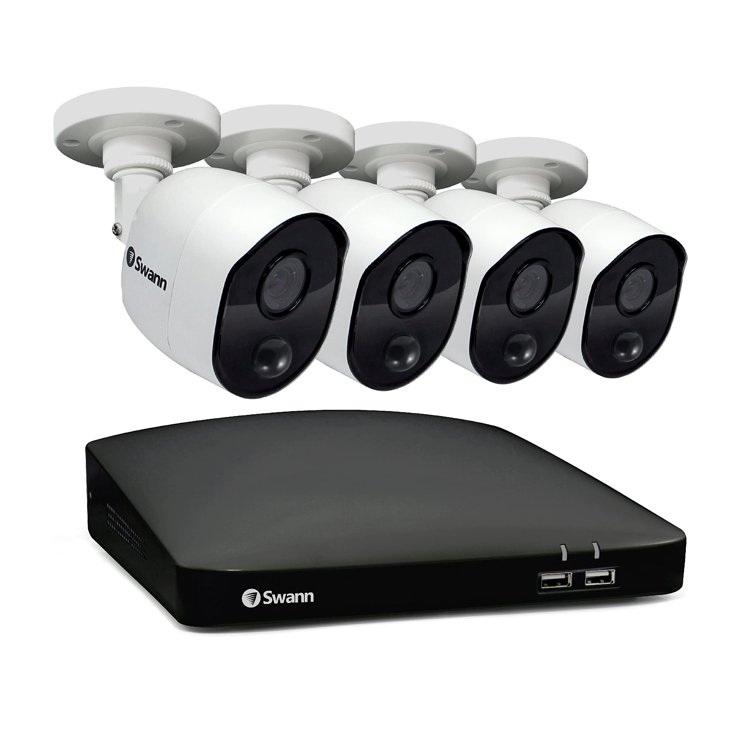 Swann Home DVR Security Camera System with 64GB Storage, 1080p Full HD Video, 4 Camera 4 Channel, DVR Wired Surveillance Security Cameras Outdoor Indoor, Heat Motion Detection, Night Vision